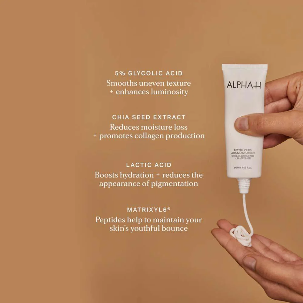 Alpha-H After Hours AHA Moisturiser with 3.5% Glycolic Acid + 2.5% Lactic Acid 50ml - Image 2